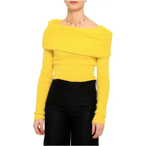 Gelbe Gerippte Sweatshirts mit Freien Schultern , Damen, Größe: S - Philosophy di Lorenzo Serafini - Modalova