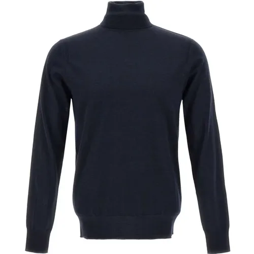 Men's Navy Wool Sweater , male, Sizes: L, S, M, 2XL - Paolo Pecora - Modalova