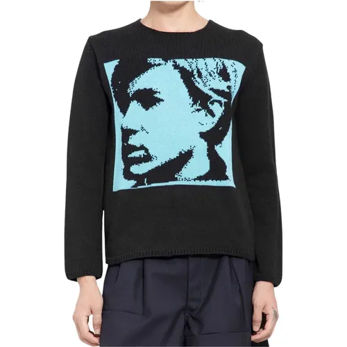 Black Knit Sweater with Andy Warhol Jacquard , male, Sizes: L - Comme des Garçons - Modalova