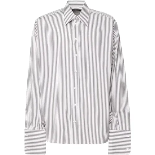 Striped Silk Shirt Italian Collar , male, Sizes: XL, S, L, M - Dolce & Gabbana - Modalova