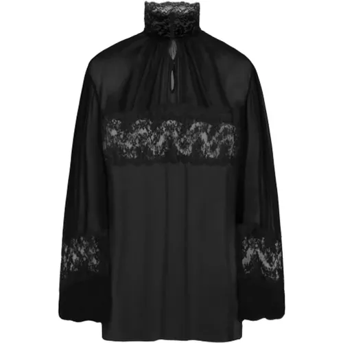 Schwarze Blumen Spitzen Crepe Bluse - Dolce & Gabbana - Modalova