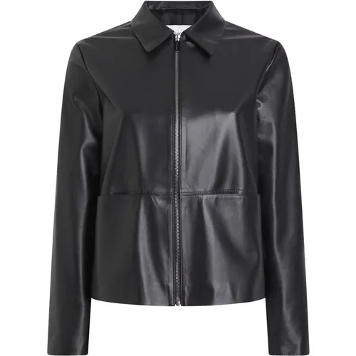 Schwarze Lederjacke für Damen , Damen, Größe: S - Calvin Klein - Modalova