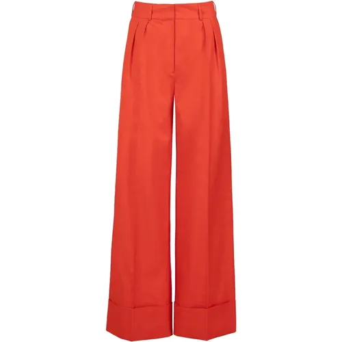 Kirschrote Wide-leg Cuffed Hose , Damen, Größe: M - JAAF - Modalova