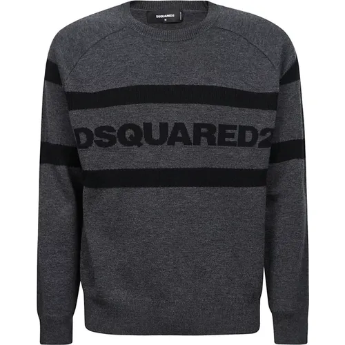 Grey Sweaters with Contrast Logo and Raglan Sleeves , male, Sizes: S - Dsquared2 - Modalova