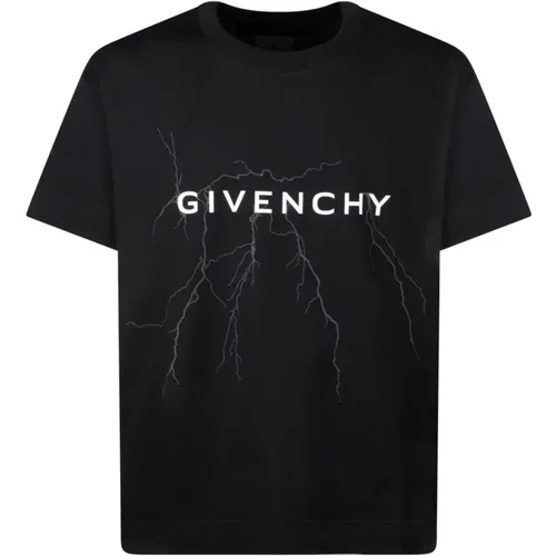 Schwarzes Reflektierendes Blitzmuster T-Shirt , Herren, Größe: S - Givenchy - Modalova
