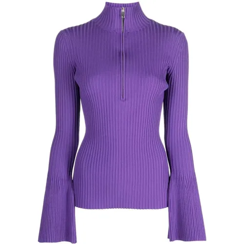 Lila Rippenstrick-Zip-Sweater,Schwarzer Rippenreißverschlusspullover - Proenza Schouler - Modalova