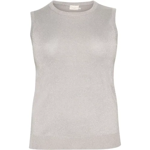 Glitzer Grau Silber Metallic Stricktop , Damen, Größe: L - Kaffe Curve - Modalova