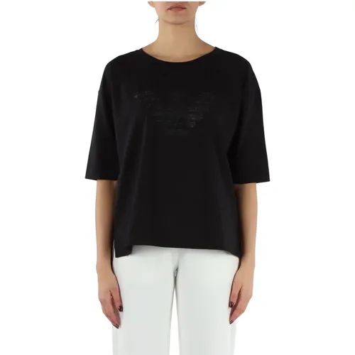 Embroidered Logo Oversized Cotton T-Shirt , female, Sizes: XS - Emporio Armani - Modalova