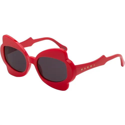 Stilvolle Rote Sonnenbrille , Damen, Größe: 56 MM - Marni - Modalova