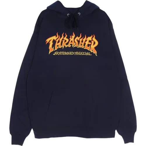 Fire Logo Hood Navy Sweatshirt , male, Sizes: XL - Thrasher - Modalova