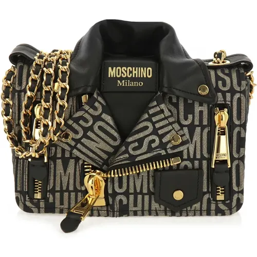 Goldene Biker Logo Lurex Tasche - Moschino - Modalova