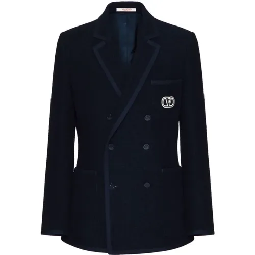 Navy Wool Blend VLogo Jacket , male, Sizes: L, M - Valentino - Modalova