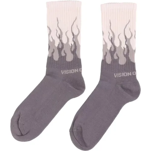 Graue Socken mit Flammenlogo-Stickerei - VISION OF SUPER - Modalova