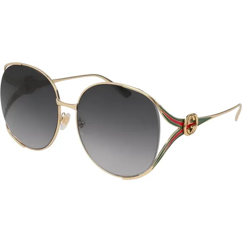 Gold/Grau getönte Sonnenbrille , Damen, Größe: 63 MM - Gucci - Modalova