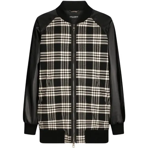 Tartan Print Cotton Jacket Leather Inserts , male, Sizes: S - Dolce & Gabbana - Modalova