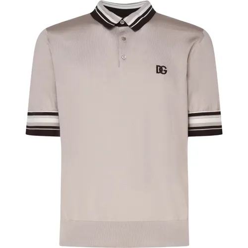 Seidenes Polo Shirt Grau Gerippter Kragen,Stilvolle Pullover Kollektion - Dolce & Gabbana - Modalova