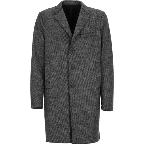 Grey Virgin Wool Coat with Peak Lapel , male, Sizes: L, XL - Harris Wharf London - Modalova