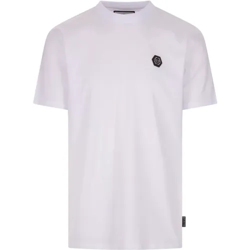 Weißes T-Shirt mit Hexagon-Applikation , Herren, Größe: S - Philipp Plein - Modalova