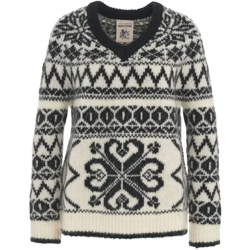 Schwarzer Norwegischer Print Strickpullover , Damen, Größe: M - Semicouture - Modalova