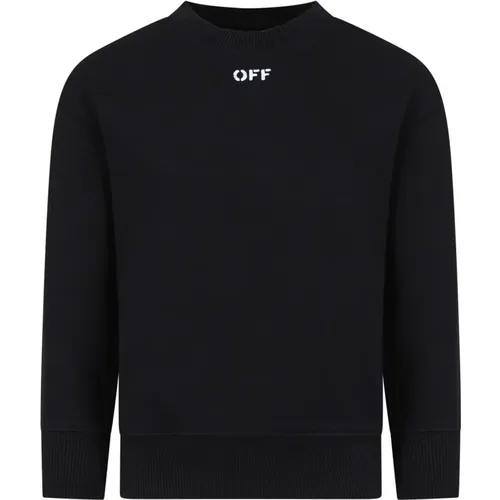Schwarzer Sweatshirt aus gebürsteter Baumwolle mit weißem Logo - Off White - Modalova