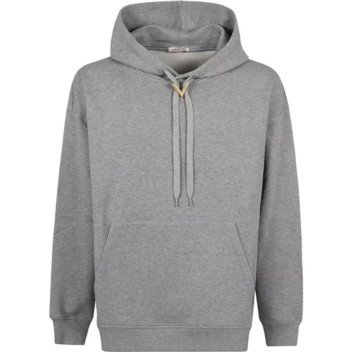 Cotton Hooded Sweatshirt with Metallic V , male, Sizes: XS, S, M - Valentino Garavani - Modalova