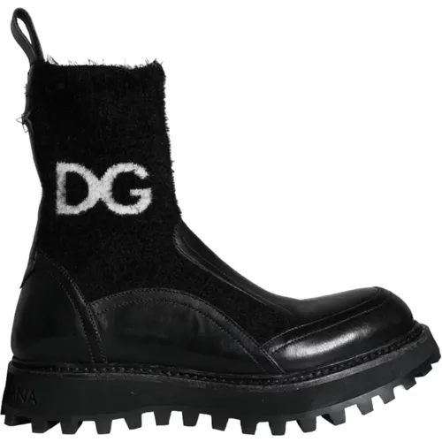 Schwarze Leder-Stiefeletten - Dolce & Gabbana - Modalova