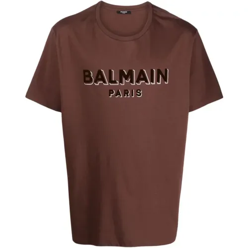 Flocked Logo T-Shirt , male, Sizes: 2XL, S, XL, M, L - Balmain - Modalova