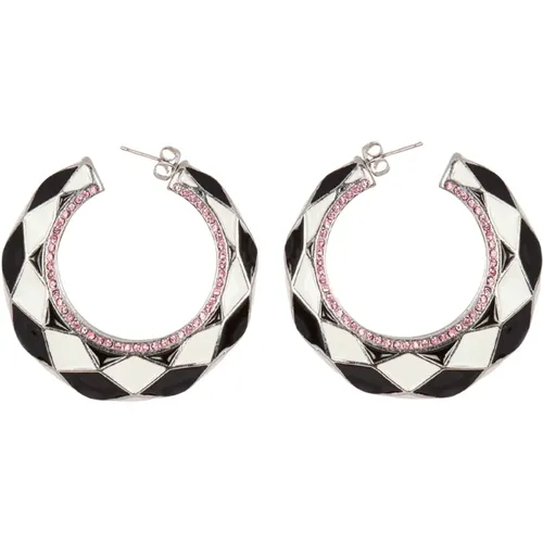 Diamond enamelled two-tone hoop earrings , female, Sizes: ONE SIZE - Balmain - Modalova