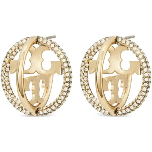 Crystal Double T motif earrings , female, Sizes: ONE SIZE - TORY BURCH - Modalova