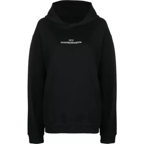Schwarzer Logo-Print Hoodie Sweater - Maison Margiela - Modalova
