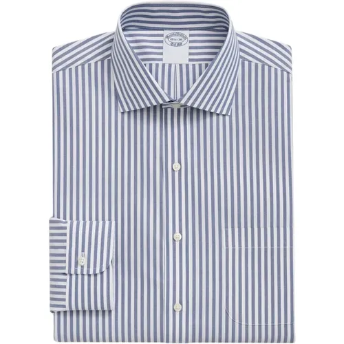 Marineblaues Slim Fit Non-Iron Stretch Supima Baumwollkleidungshemd mit englischem Spreizkragen - Brooks Brothers - Modalova