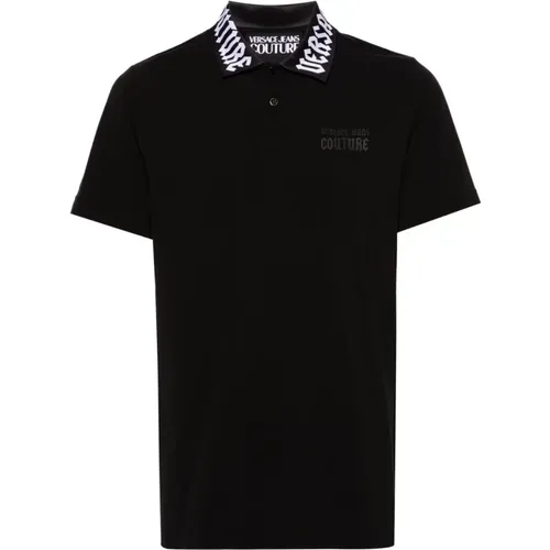 Polo T-shirt mit Logo Schwarz , Herren, Größe: M - Versace Jeans Couture - Modalova