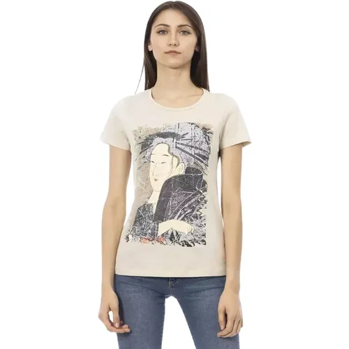 Casual Baumwollmischung T-Shirt , Damen, Größe: S - Trussardi - Modalova