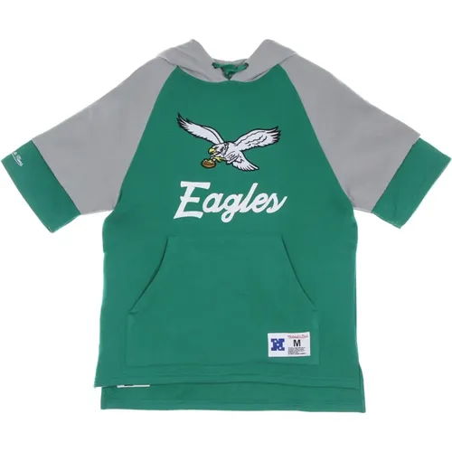 NFL Eagles Kurzarm Hoodie Grün , Herren, Größe: M - Mitchell & Ness - Modalova