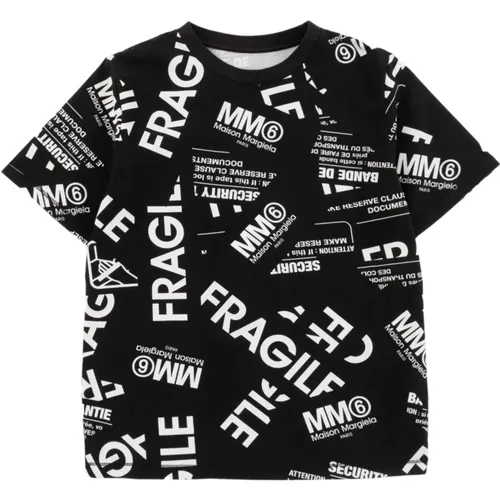 Schwarzes T-Shirt mit Logo-Print - MM6 Maison Margiela - Modalova