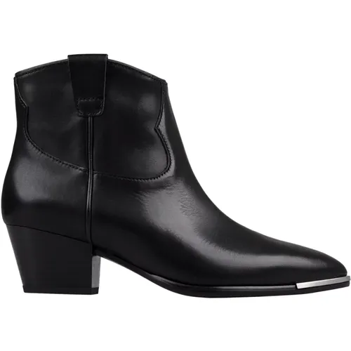 Schwarze Leder Stiefeletten mit Metall Details , Damen, Größe: 35 EU - Ash - Modalova