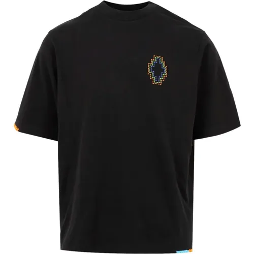 Baumwoll-Crew-Neck-T-Shirt mit gesticktem Kreuzlogo , Herren, Größe: M - Marcelo Burlon - Modalova