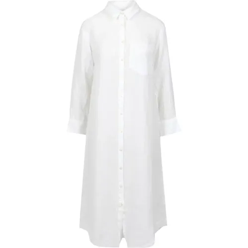 Weiße Leinenkleid mit Kragen , Damen, Größe: XS - Roy Roger's - Modalova