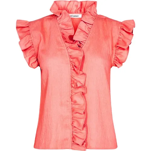 Frill Top with Flounce Details - Style 35213 Pelican , female, Sizes: S, XS, XL, M, L - Co'Couture - Modalova