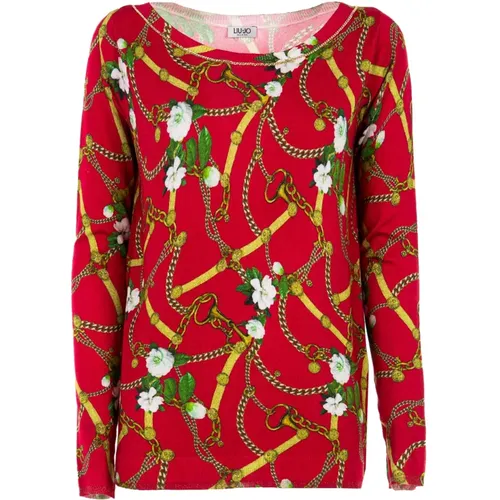 Summer Chain & Flower Print Sweater , female, Sizes: XS - Liu Jo - Modalova