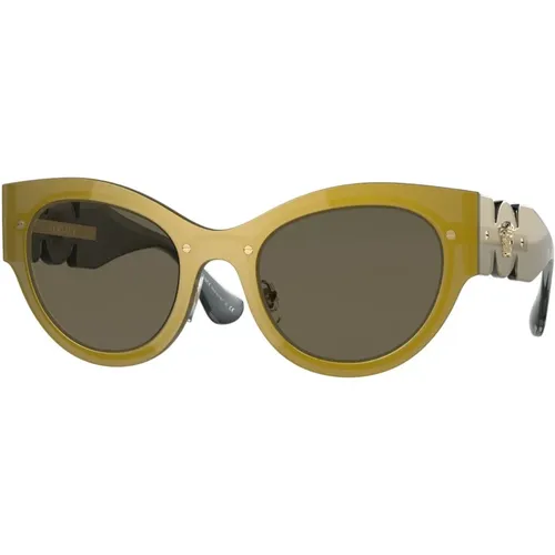Transparent Brown Gold Sunglasses - Versace - Modalova