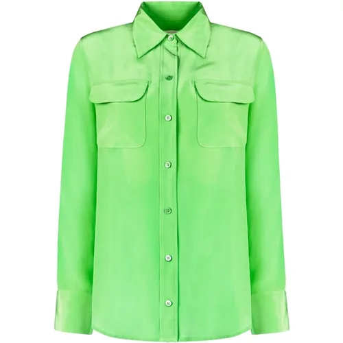 Seiden Slim Hemd Lebendig Grün , Damen, Größe: XS - Equipment - Modalova