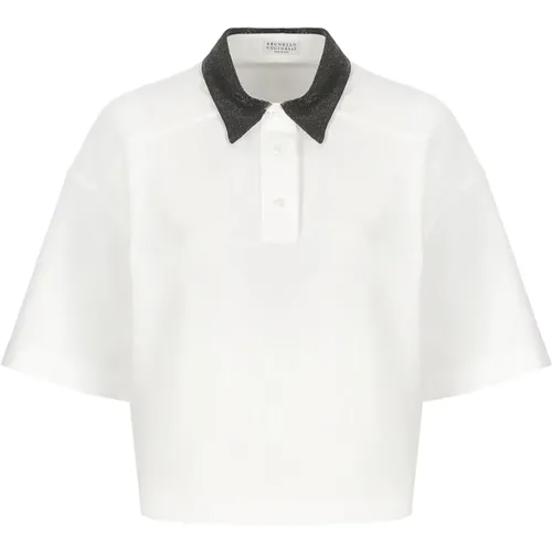 Weißes Baumwoll-Poloshirt mit Messingdetails - BRUNELLO CUCINELLI - Modalova