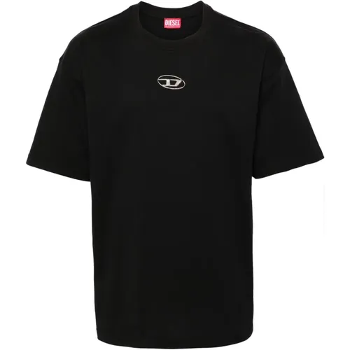 Schwarzes Boxy T-shirt Front Oval , Herren, Größe: S - Diesel - Modalova