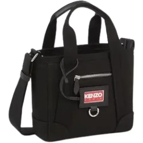 Schwarze Mini Tote Tasche Schultermode,Mini Stofftasche mit Lederbesatz - Kenzo - Modalova