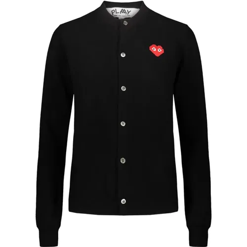 Schwarze Strickjacke mit rotem pixeligem Herz , Damen, Größe: M - Comme des Garçons - Modalova