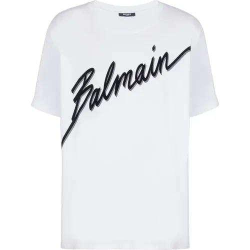 T-Shirt mit beflocktem Lettre , Herren, Größe: 2XL - Balmain - Modalova