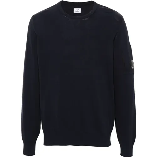 Blauer Rundhalsausschnitt Pullover - C.P. Company - Modalova