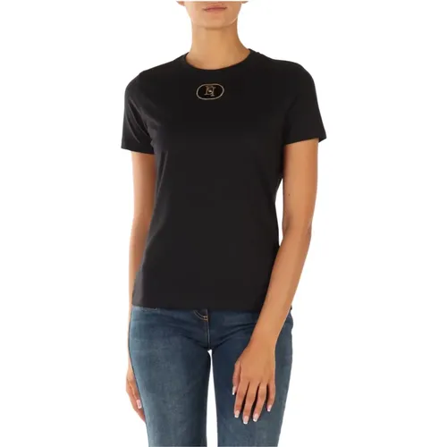 Baumwoll T-Shirt mit Frontlogo , Damen, Größe: S - Elisabetta Franchi - Modalova