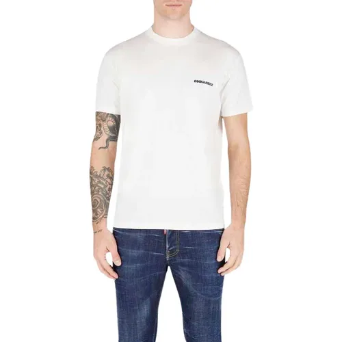 Weißes T-Shirt mit Schwarzem Logo , Herren, Größe: L - Dsquared2 - Modalova